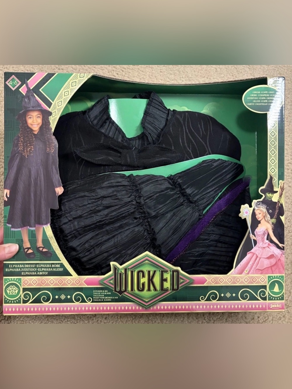 Girls Wicked Elphaba Halloween Costume Dress Cape Hat Size 4-6X